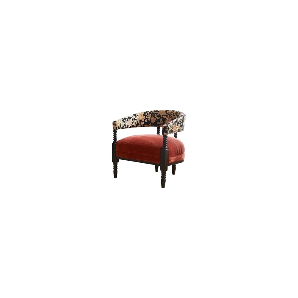 Vintage Accent Chair Upholstered Solid Wood Armchair Floral Fabric Lounge Chair for Living Room Bedroom Small Spaces Classic Designer Single Sofa Chair (Green)