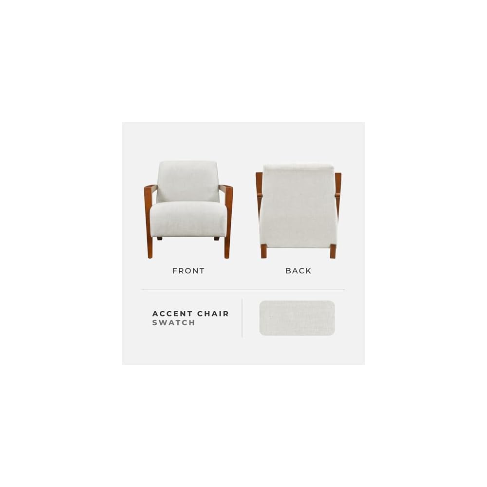 Lexicon Modern Accent Chair with Solid Wood Frame in Chestnut Finish, Chenille Fabric Upholstered Living Room Lounge Arm Chair, Thick and Comfy Innerspring Seat Cushion, Beige