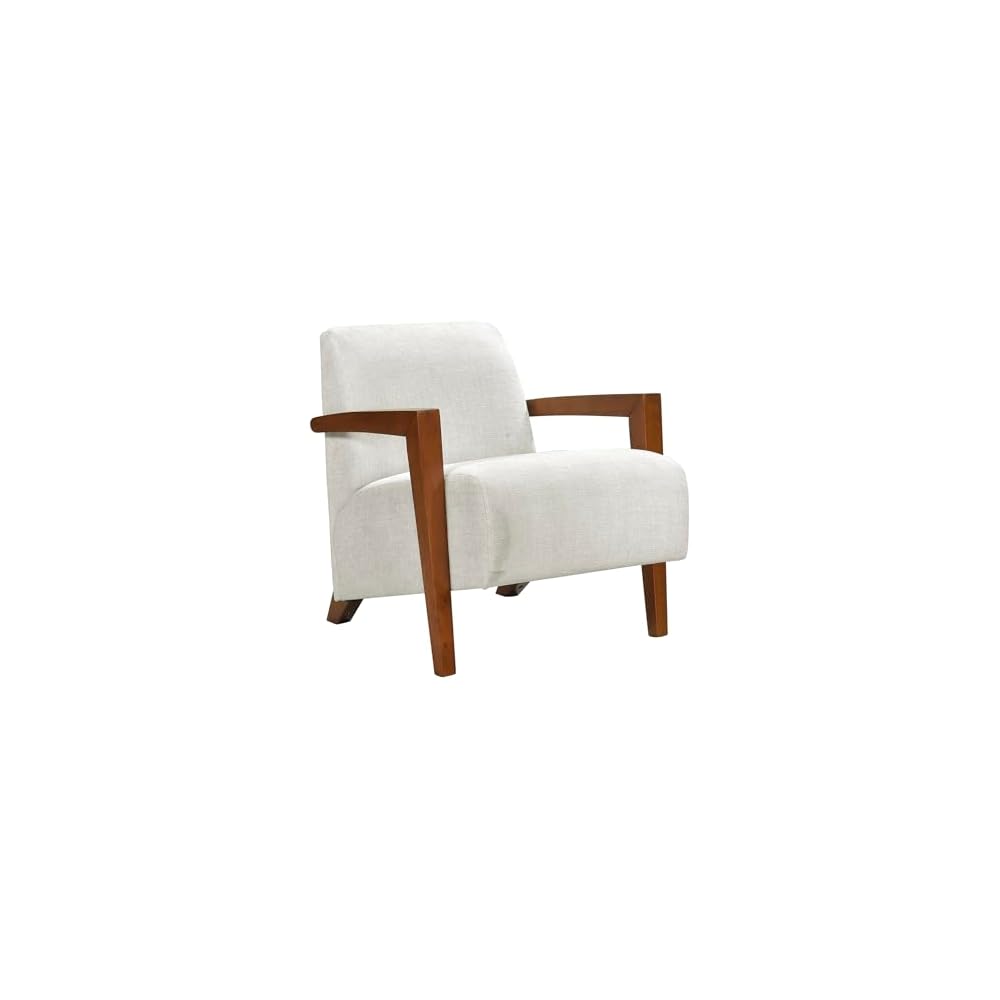 Lexicon Modern Accent Chair with Solid Wood Frame in Chestnut Finish, Chenille Fabric Upholstered Living Room Lounge Arm Chair, Thick and Comfy Innerspring Seat Cushion, Beige
