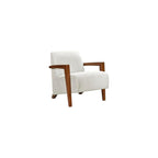 Lexicon Modern Accent Chair with Solid Wood Frame in Chestnut Finish, Chenille Fabric Upholstered Living Room Lounge Arm Chair, Thick and Comfy Innerspring Seat Cushion, Beige