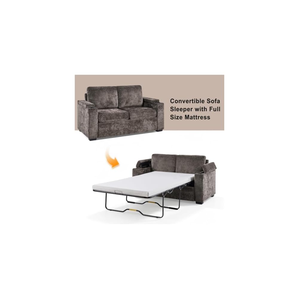 Merax 56.7" Pull Out Sofa Bed with Full Size Mattress, Sleeper Sofa Couch