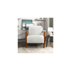 Lexicon Modern Accent Chair with Solid Wood Frame in Chestnut Finish, Chenille Fabric Upholstered Living Room Lounge Arm Chair, Thick and Comfy Innerspring Seat Cushion, Beige