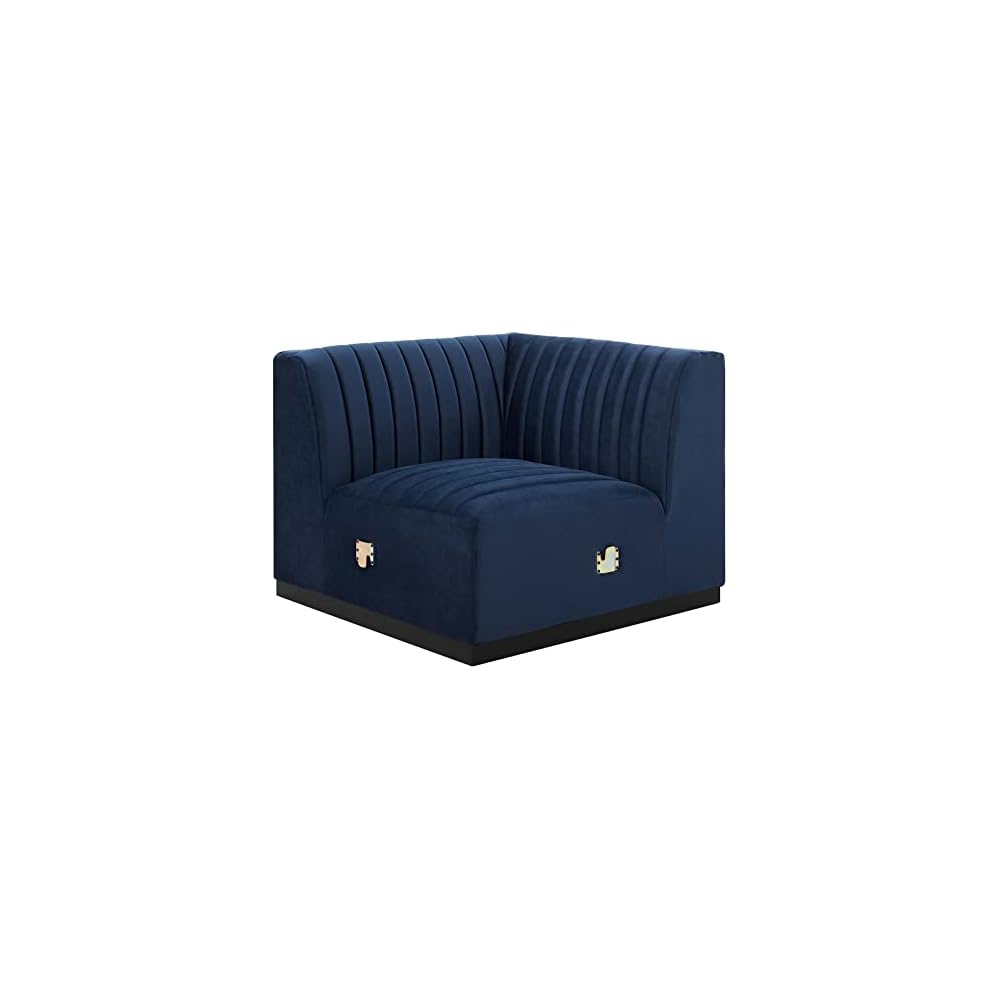 Modway Conjure Channel Tufted Upholstered Performance Velvet Sectional Sofa Left Corner Chair in Black Midnight Blue