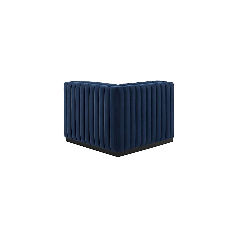 Modway Conjure Channel Tufted Upholstered Performance Velvet Sectional Sofa Left Corner Chair in Black Midnight Blue