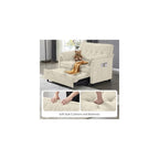 3 in 1 Convertible Sofa Bed, Pull Out Couch with Side Pocket, Sleeper Sofa with Adjustable Backrest | USB Charging Port | Two Pillows | Fabric | Ivory