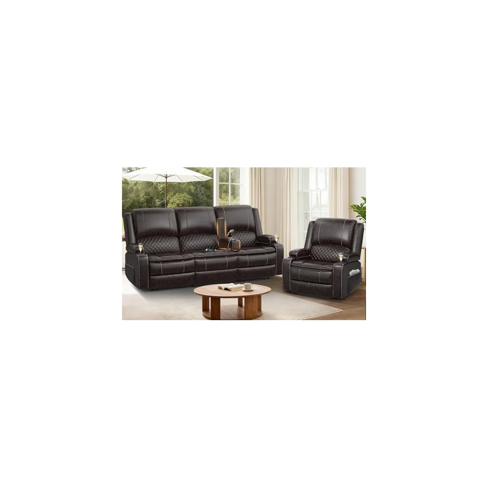 3+1 Recliner Sofa Set, Manual Reclining Couch Wall Hugger (PU, Brown)