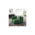 Modway Conjure Channel Tufted Upholstered Performance Velvet Sectional Sofa Left Corner Chair in Black Midnight Blue