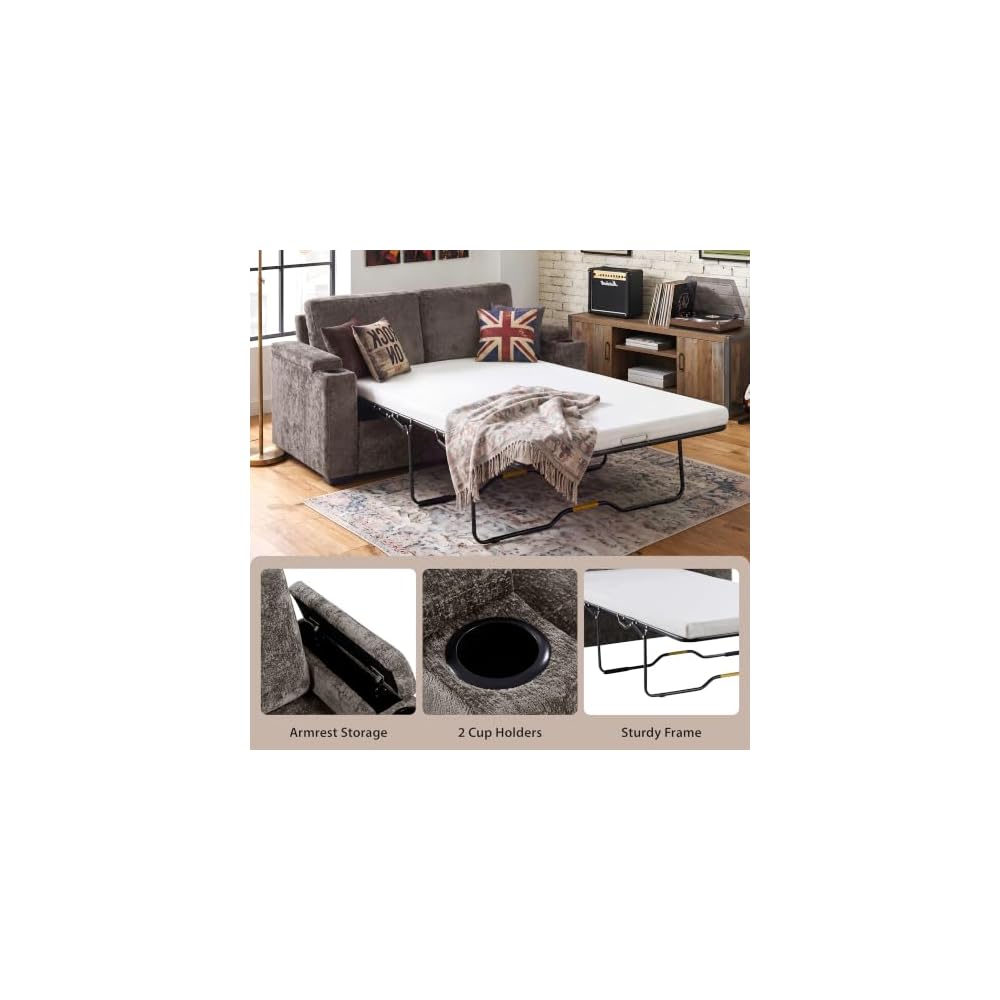 Merax 56.7" Pull Out Sofa Bed with Full Size Mattress, Sleeper Sofa Couch