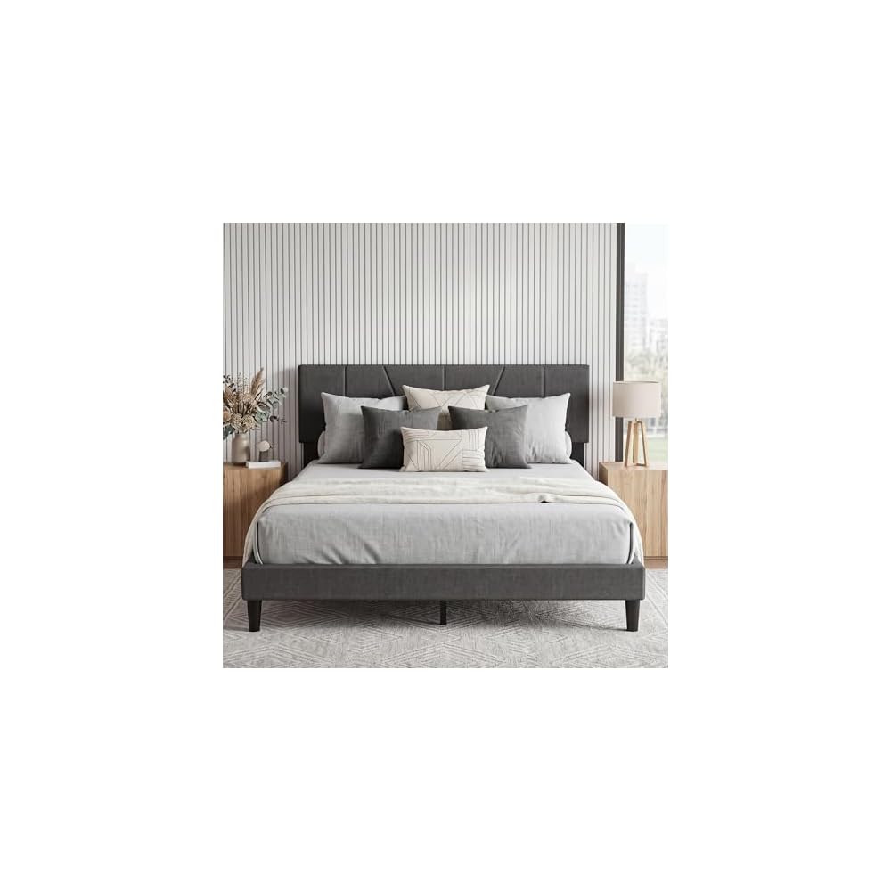 Queen Bed Frame with Upholstered Headboard - 3 Adjustable Heights 39"-41"-43", 1300 lbs Heavy Duty 12 Legs Platform Bed, Easy Assembly, Grey