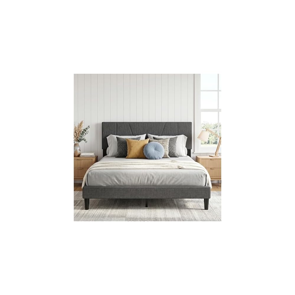 Queen Bed Frame with Upholstered Headboard - 3 Adjustable Heights 39"-41"-43", 1300 lbs Heavy Duty 12 Legs Platform Bed, Easy Assembly, Grey