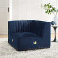 Modway Conjure Channel Tufted Upholstered Performance Velvet Sectional Sofa Left Corner Chair in Black Midnight Blue