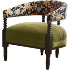 Vintage Accent Chair Upholstered Solid Wood Armchair Floral Fabric Lounge Chair for Living Room Bedroom Small Spaces Classic Designer Single Sofa Chair (Green)