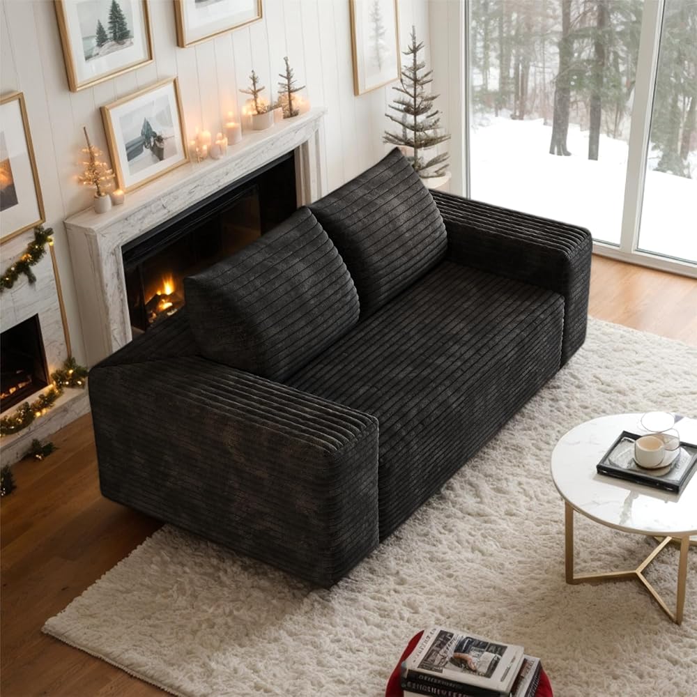 63" Corduroy Boneless 2-Seater Cloud Loveseat Couch