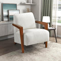 Lexicon Modern Accent Chair with Solid Wood Frame in Chestnut Finish, Chenille Fabric Upholstered Living Room Lounge Arm Chair, Thick and Comfy Innerspring Seat Cushion, Beige