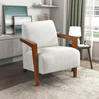 Lexicon Modern Accent Chair with Solid Wood Frame in Chestnut Finish, Chenille Fabric Upholstered Living Room Lounge Arm Chair, Thick and Comfy Innerspring Seat Cushion, Beige